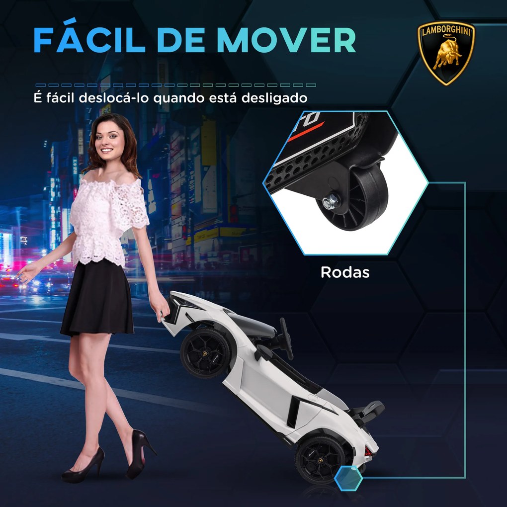 Carro Elétrico para Crianças Carro Lamborghini Revuelto com Bateria 12V  Faróis LED e Música 105x60x40 cm Branco