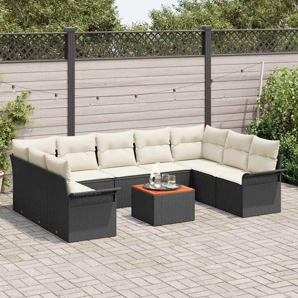 Conjunto de Sofá de Jardim com 10 Peças e Almofadas Pretas de Rattan S