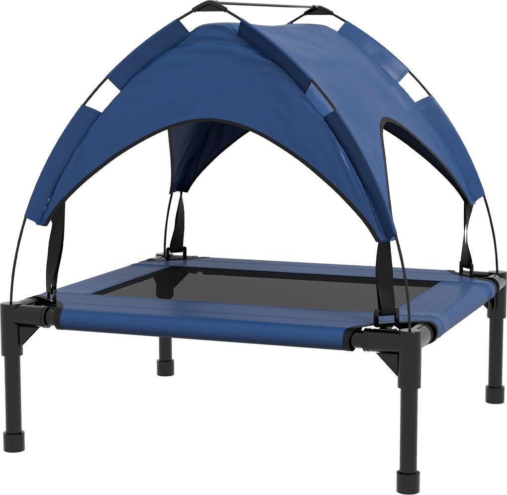 PawHut Cama para cães com dossel, respirável, resistente à água, até 20 kg, 76 x 61 x 69,5 cm, Azul escuro | Aosom Portugal