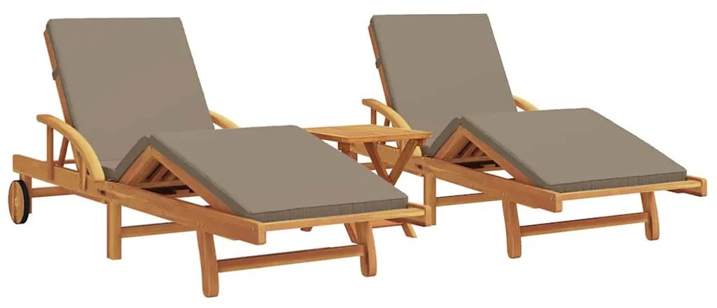 Conjuntos de Espreguiçadeiras 2 pcs com Almofadas e Mesa Taupe Madeira