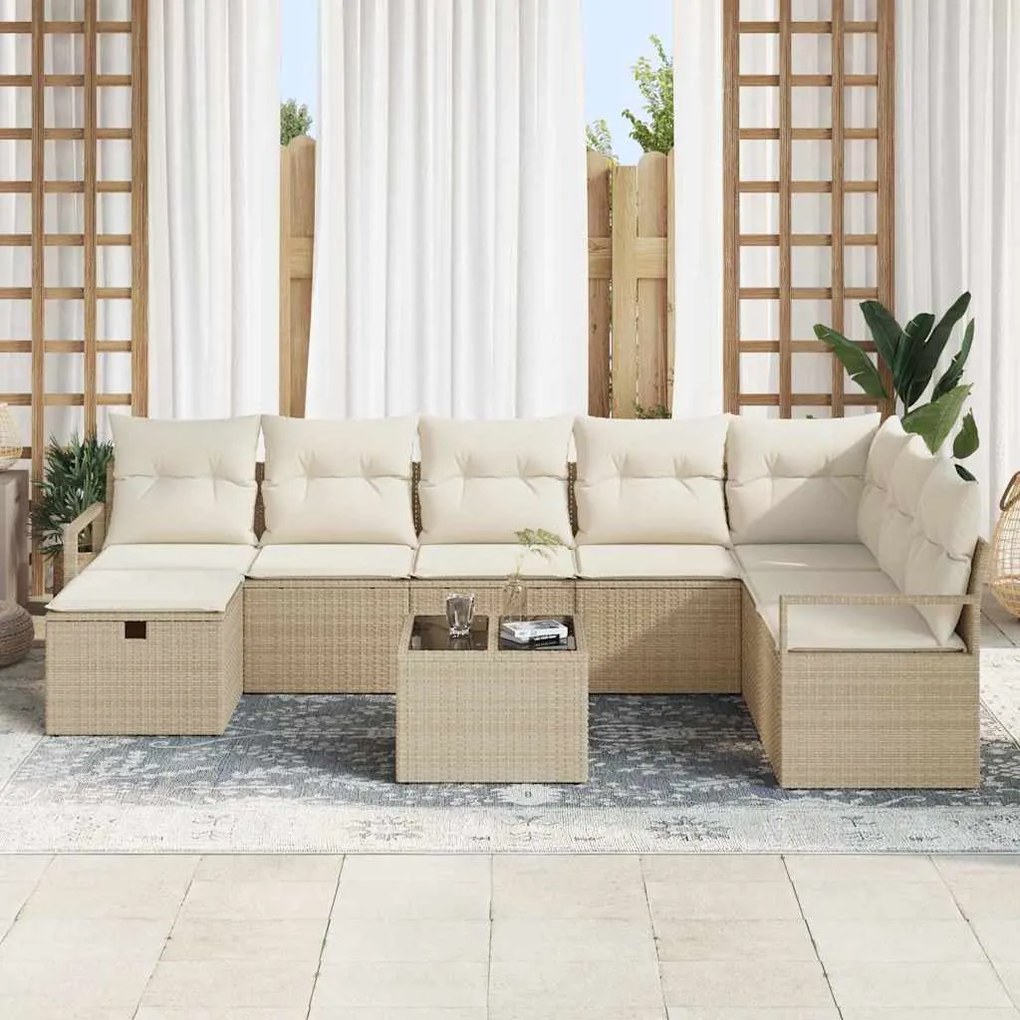 Conjunto de Sofá de Jardim vidaXL de 9 Peças com Almofadas em Bege e R