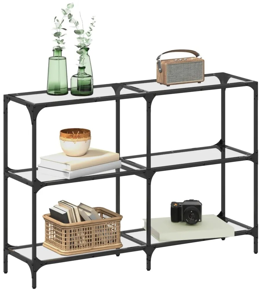 Mesa consola com tampo em vidro transparente 118,5x30x81 cm aço