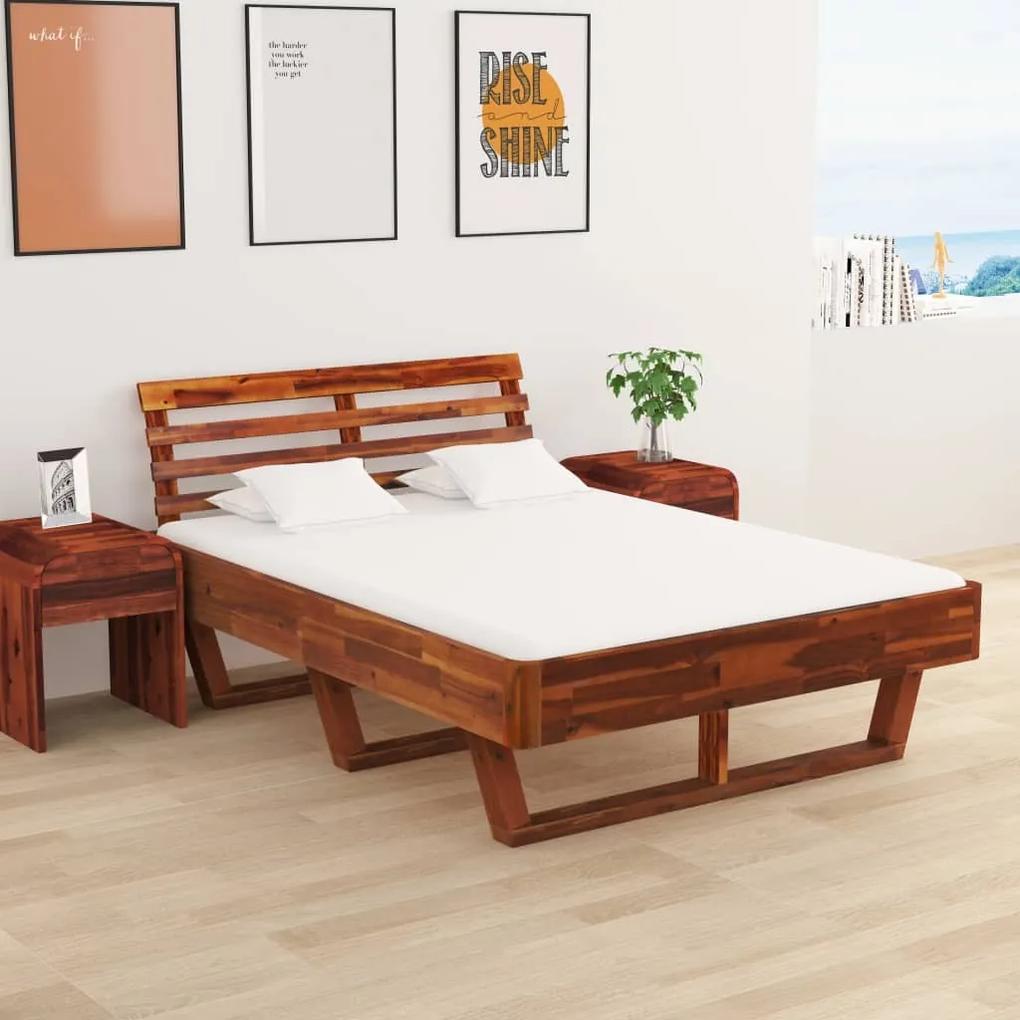 Estrutura cama c/ 2 mesas de cabeceira acácia maciça 140x200 cm