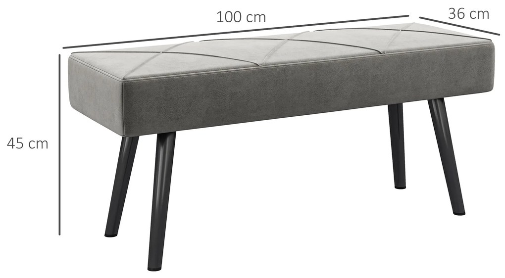 Banco de Pé de Cama Multifuncional e Moderno Banco de Dormitório com Pés de Aço e Assento Acolchoado 100x36x45 cm Cinza