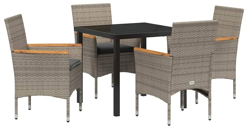 Mesa de Jantar de Jardim com 5 Peças e Almofadas Cinza Rattan Poliéste