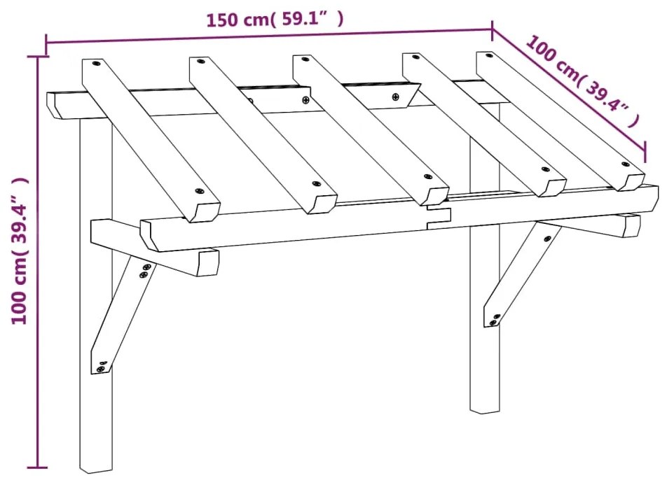 Toldo para porta 150x100x100 cm madeira de pinho maciça
