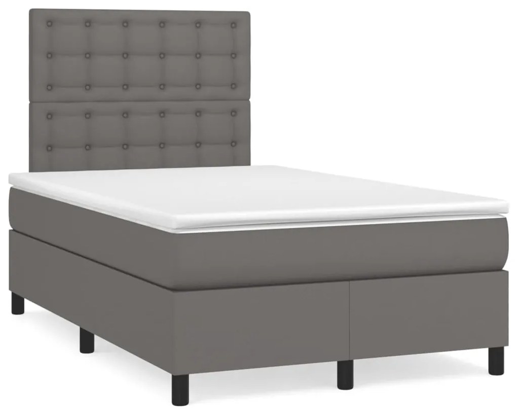 Cama boxspring com colchão 120x190 cm couro artificial cinzento