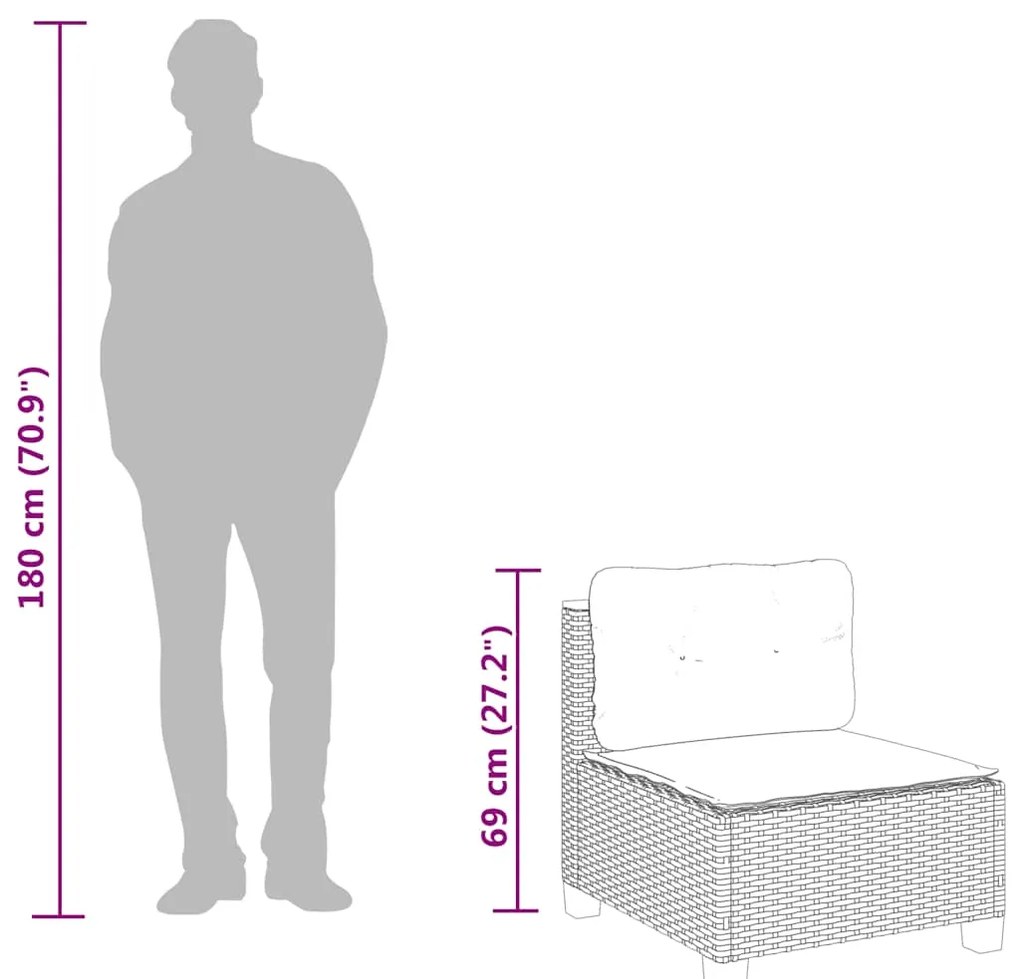 8 pcs conjunto de sofás p/ jardim com almofadões vime PE bege