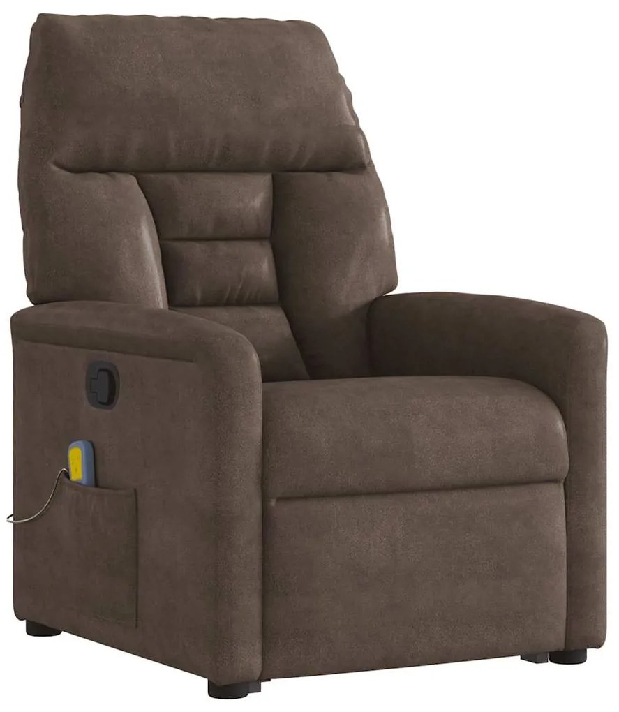 Poltrona de massagens reclinável elevatória microfibra castanho
