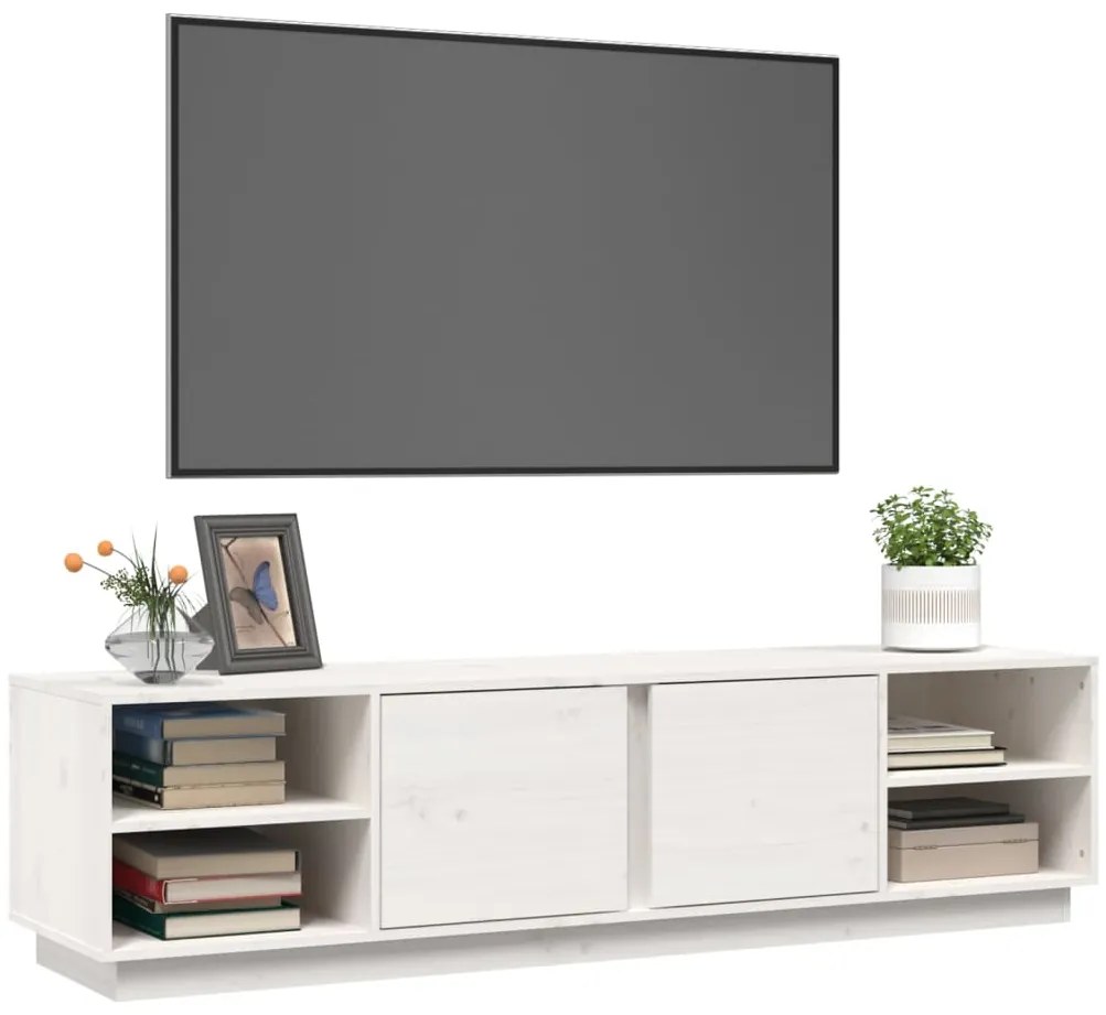 Móvel de TV 156x40x40 cm madeira de pinho maciça branco