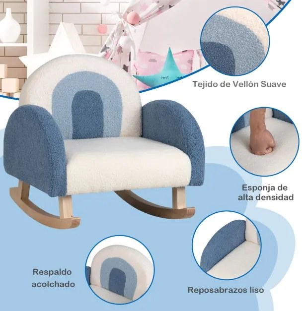 Cadeira de baloiço para crianças estofada para crianças 3-5 anos 50,5 x 49 x 50,5 cm Azul