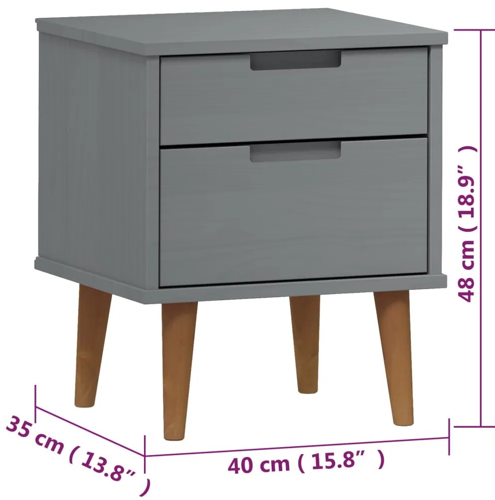 Mesa de cabeceira MOLDE 40x35x48 cm pinho maciço cinza