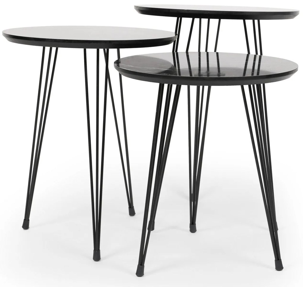 Conjunto de Mesas de Apoio Siyah Mermer – Cinza e Preto – 38x38x45/50/