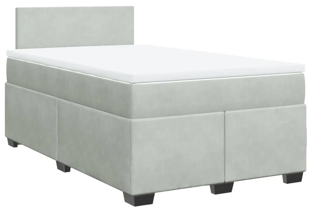 Cama boxspring c/ colchão 120x200 cm veludo cinzento-claro