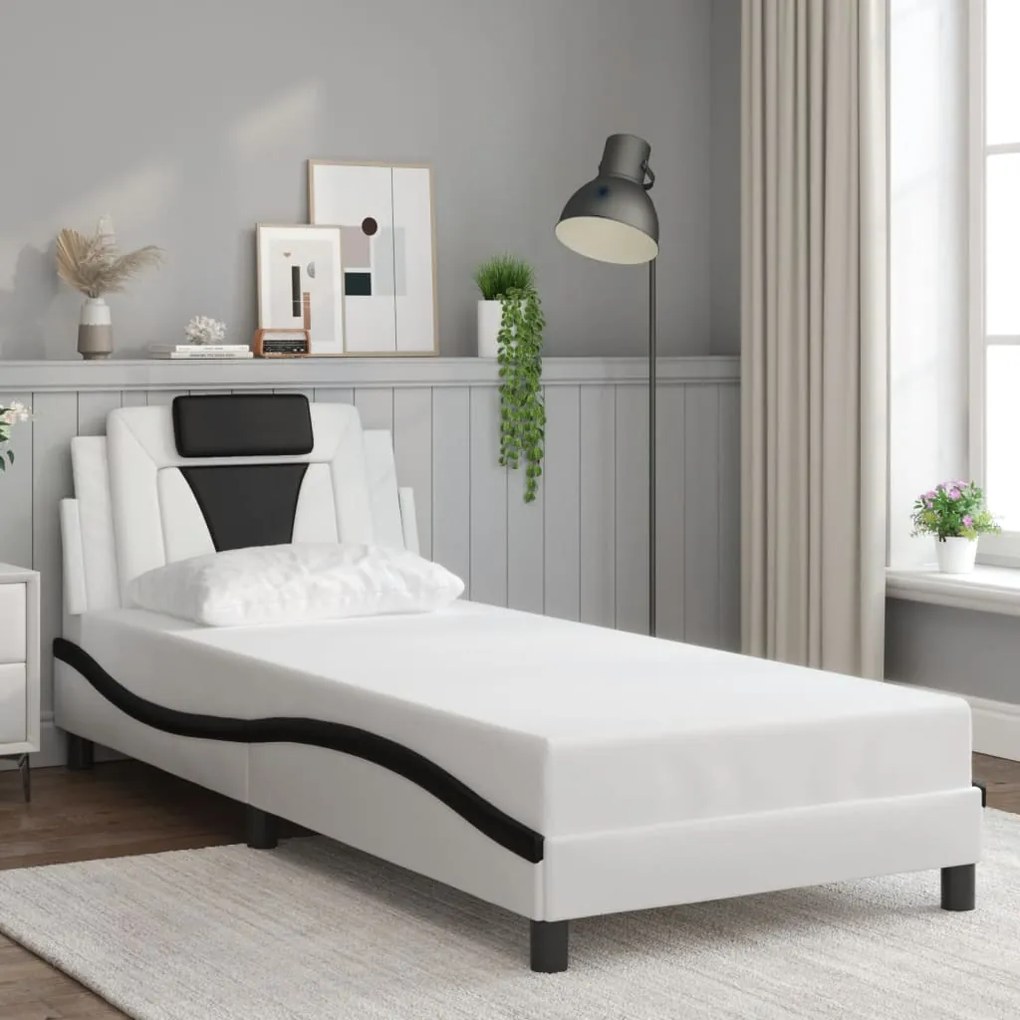 Estrutura de cama c/ cabeceira couro artificial 90x190cm
