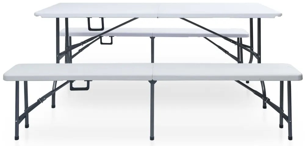 Mesa de jardim dobrável com 2 bancos 180 cm aço e PEAD branco