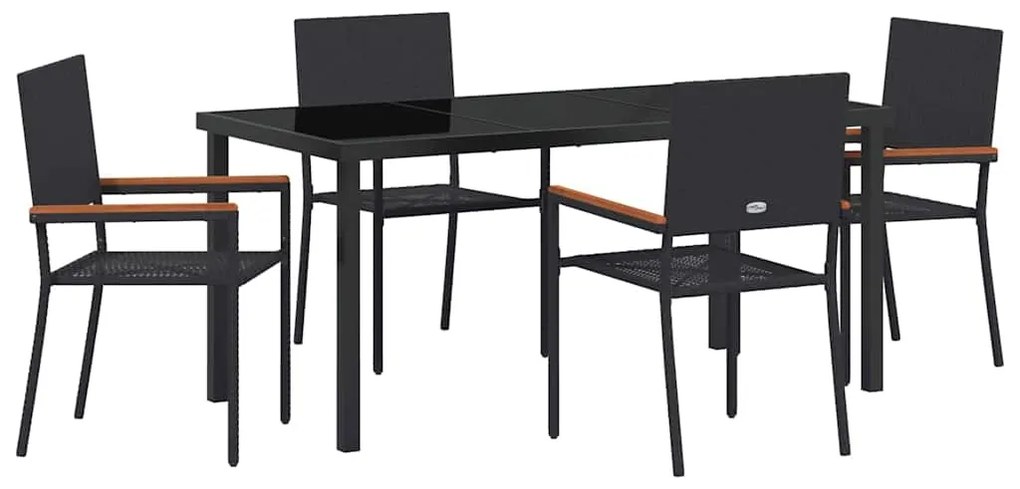 Conjunto de Jantar de Jardim 5 Peças Preto em Rattan Sintético