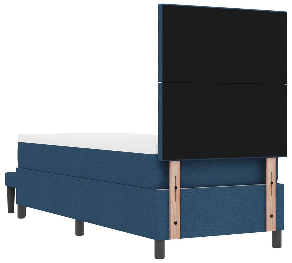 Cama Box Spring com Colchão &amp; Banco Azul 80x200 cm Tecido