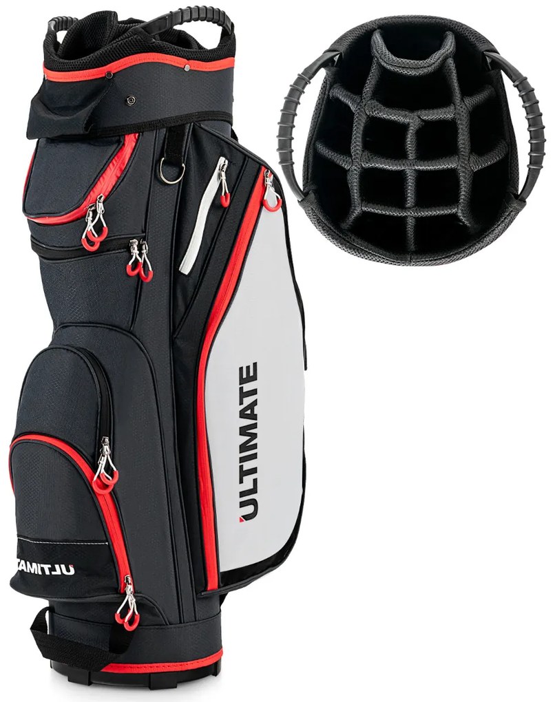 Saco de golfe leve de grande capacidade com 14 divisórias, 8 bolsos, capa para chuva e bolsa térmica para bebidas, 39 x 25 x 128 cm, Preto