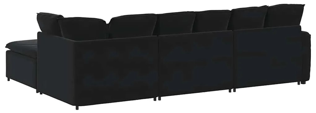 Sofá modular com pufes e almofadas veludo preto