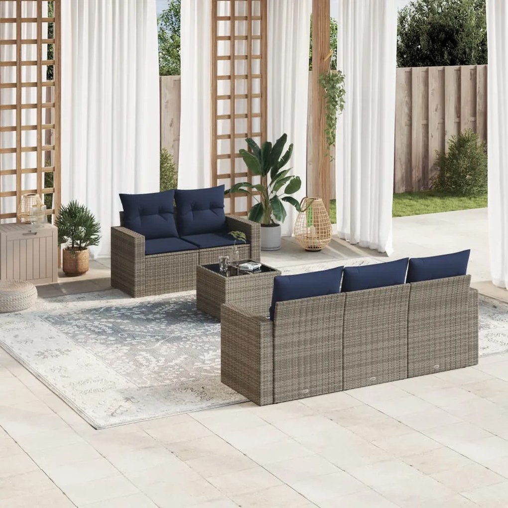 vidaXL 6 pcs conjunto sofás p/ jardim c/ almofadões vime PE cinzento