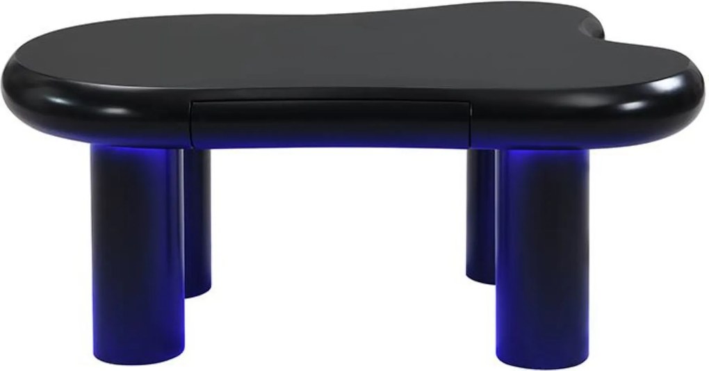 Mesa de centro em forma de nuvem, em MDF com iluminação LED e gaveta, 98x65,5x40 cm, Preto