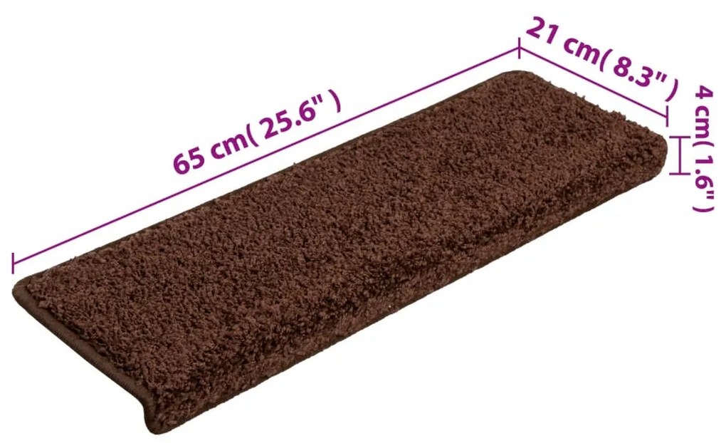 Tapete/carpete para degraus 15 pcs 65x21x4 cm castanho