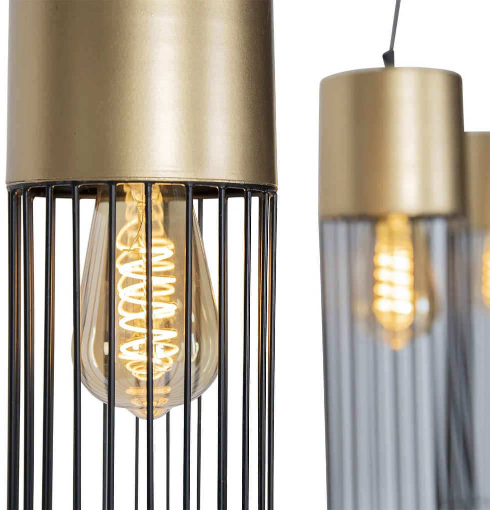 Candeeiro de suspensão design preto com dourado 3-luzes - Maura Design