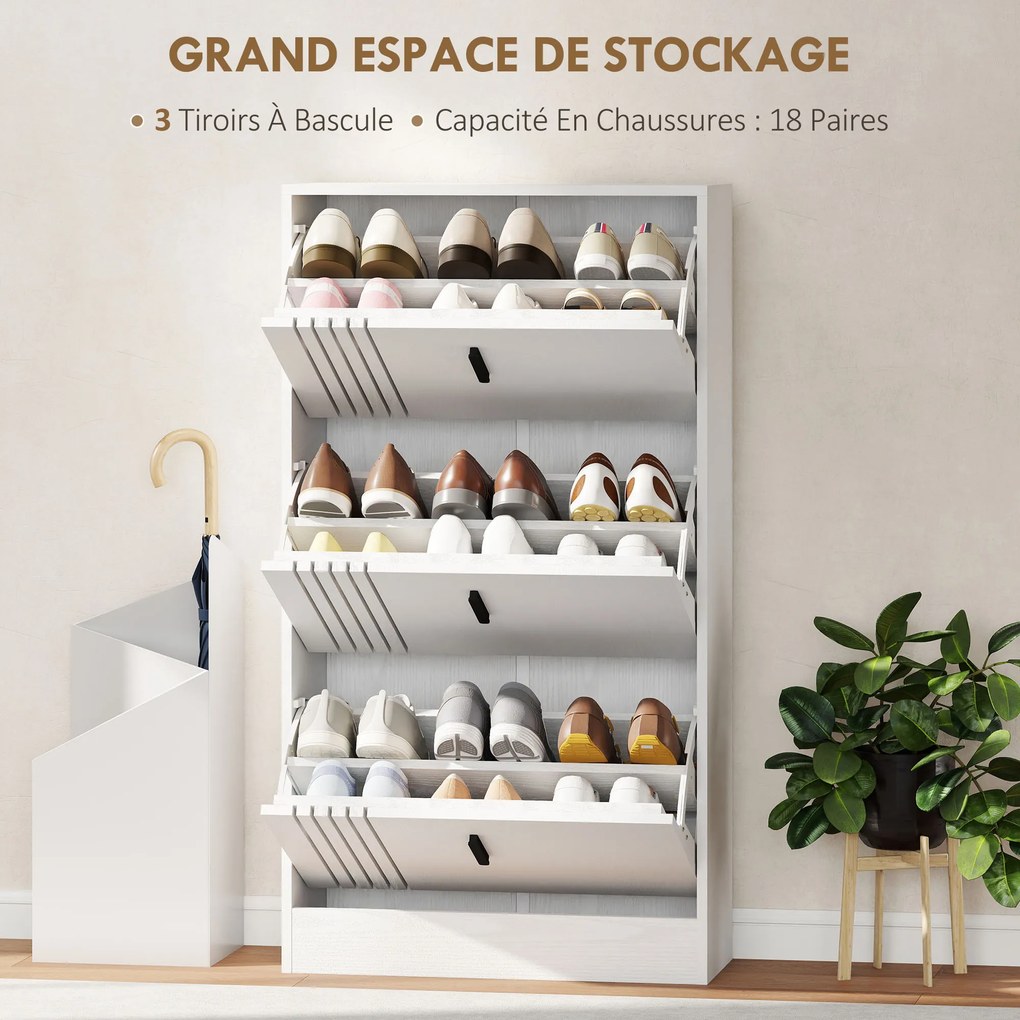 Sapateira com 3 portas 63 x 24 x 117 cm, com capacidade para 18 pares, de madeira, , branca