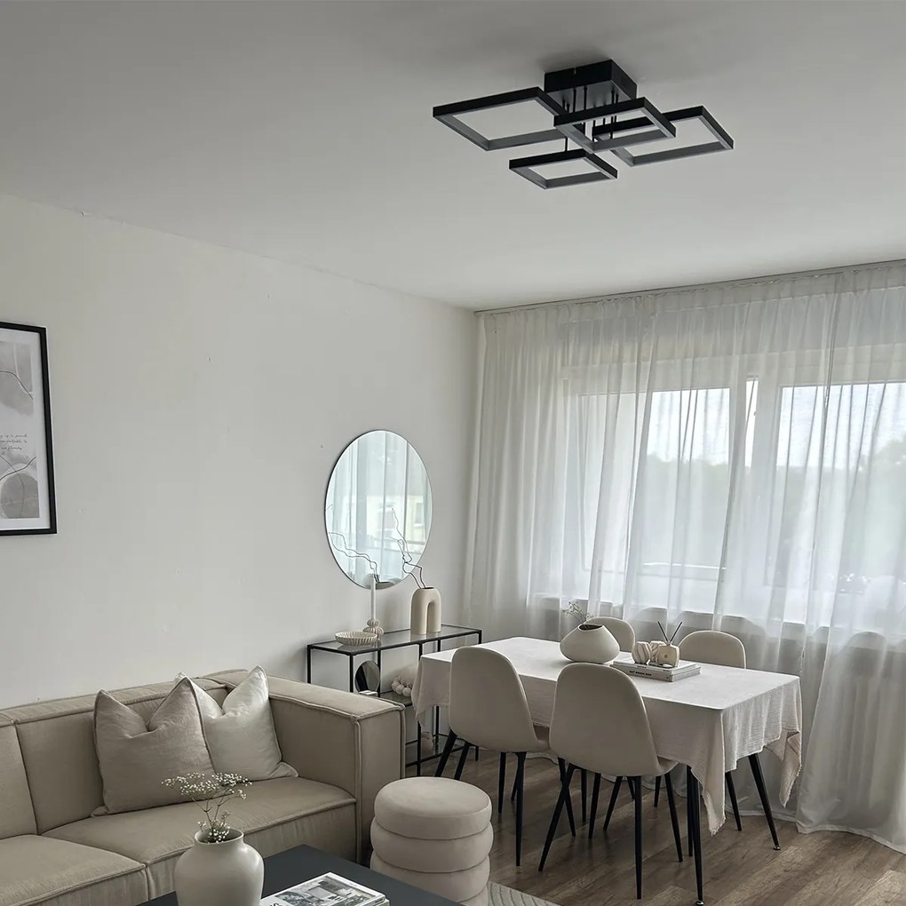 Candeeiro de teto preto com LED regulável em 3 níveis 4 luzes - Lejo