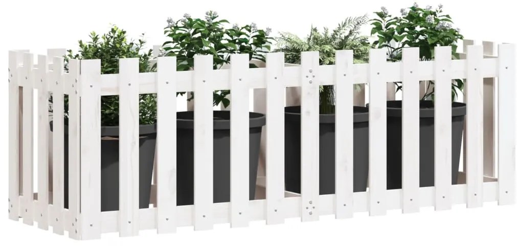 Canteiro elevado c/design cerca 150x50x50 pinho maciço branco