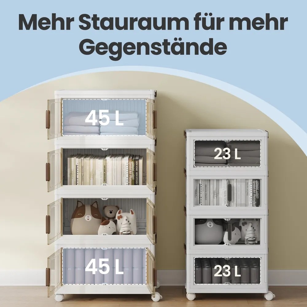 Caixas com tampa Organizador com rodas, 4 níveis, 31 x 55 x 111 cm Branco-castanho transparente