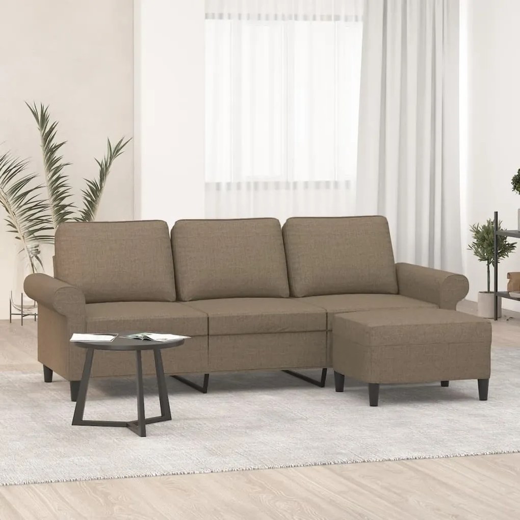 3153658 vidaXL Sofá 3 lugares com apoio de pés 180 cm tecido cinza-acastanhado
