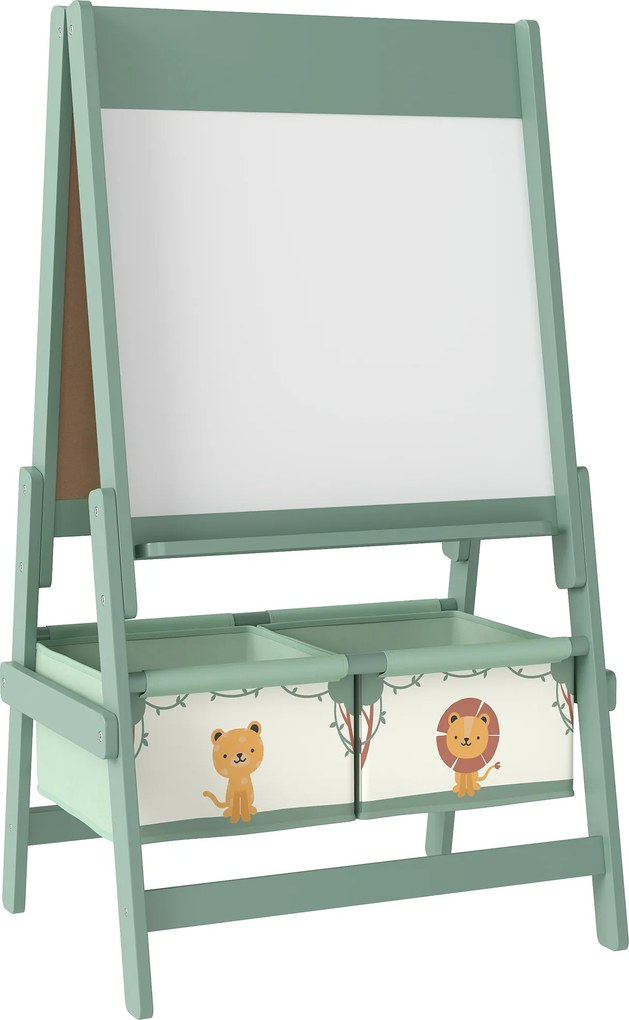 AIYAPLAY Cavalete de Pintura para Crianças 3 em 1 para Crianças acima de 3 Anos com Rolo de Papel e Cestos de Arrumação 54x46x94 cm Verde | Aosom Portugal