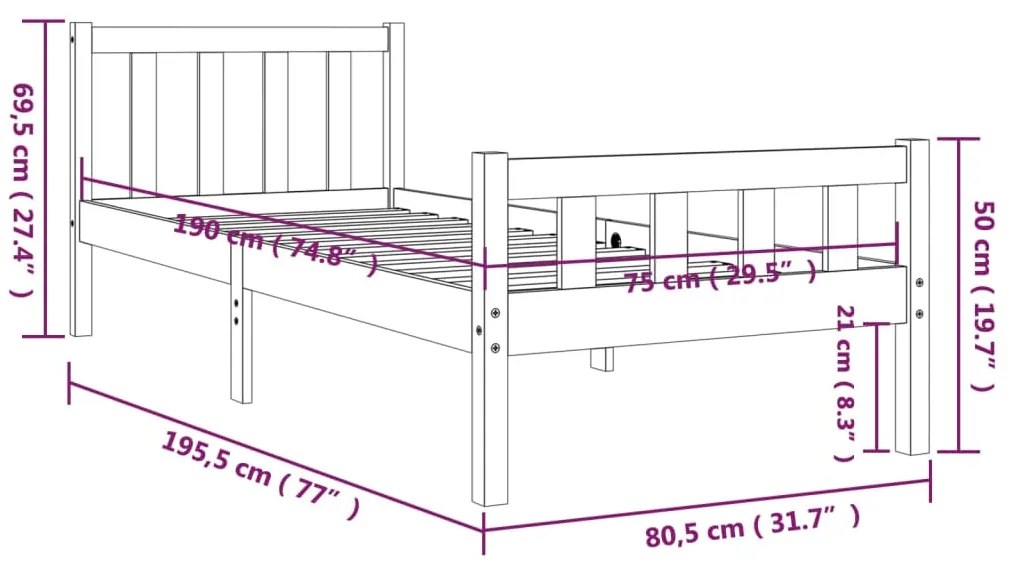 Estrutura de cama pequena solteiro 75x190 cm madeira maciça