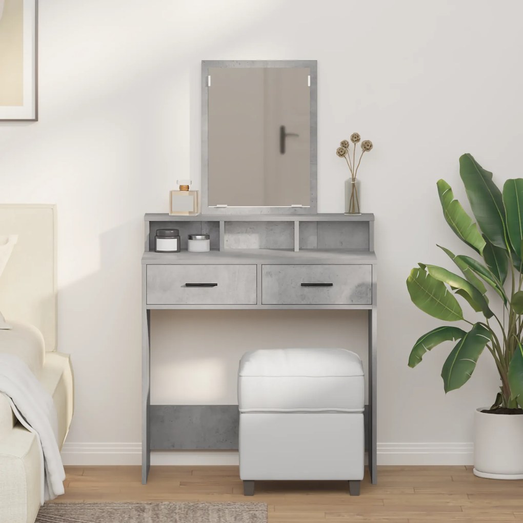 Espaço para Maquiagem com Gavetas Cinza Concreto 79x41x140 cm