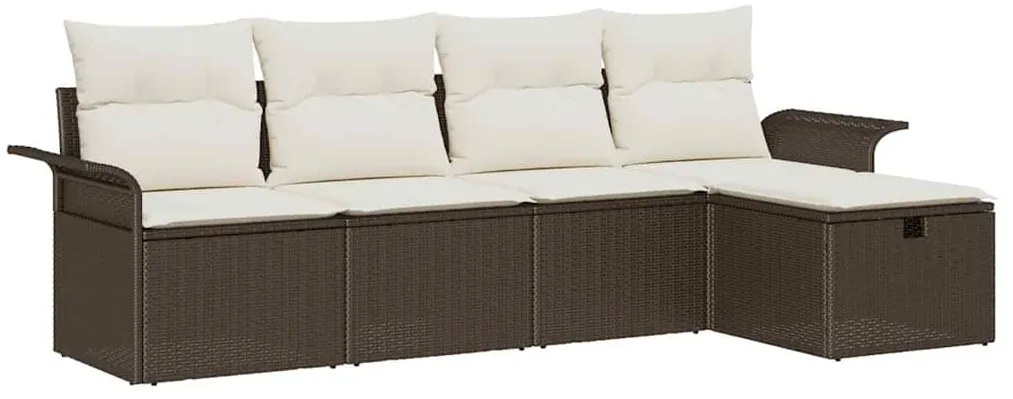 Conjunto de Sofás de Jardim com 5 Peças e Almofadas Castanho em Rattan