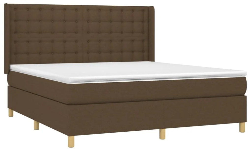 Cama box spring c/ colchão/LED 160x200cm tecido castanho-escuro