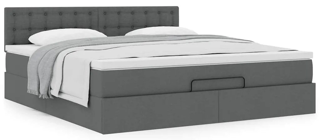 Estrutura de cama otomana com colchão tecido cinzento escuro