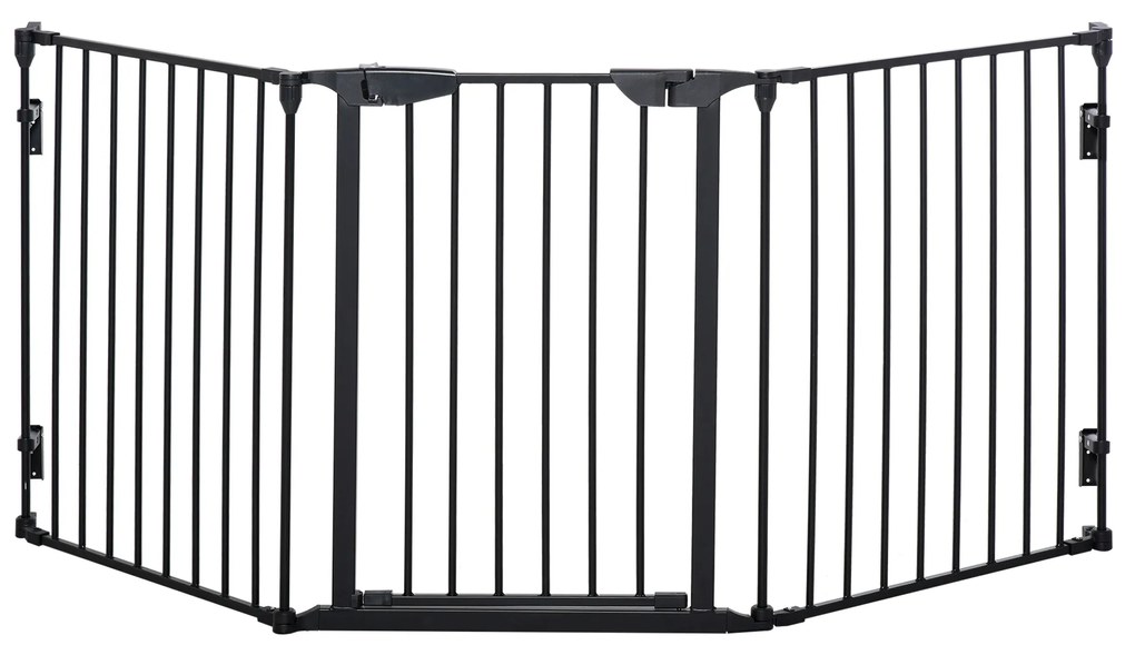 PawHut Barreira de Segurança para Animais de Estimação Barreira Dobrável de 3 Painéis com Fechadura Inteligente para Corredor Escada 180x74,5cm Preto