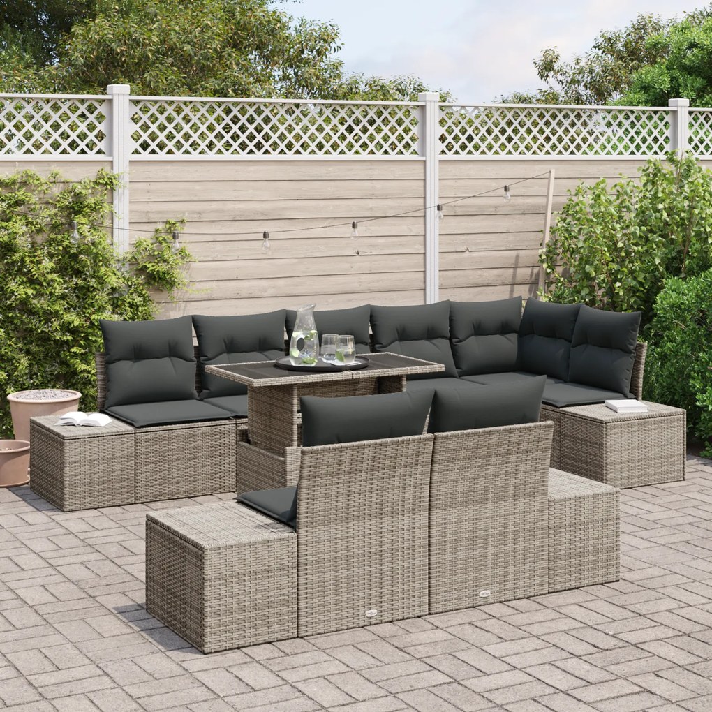 Conjunto de Sofá de Jardim com 9 Peças e Almofadas Cinza em Rattan Sin