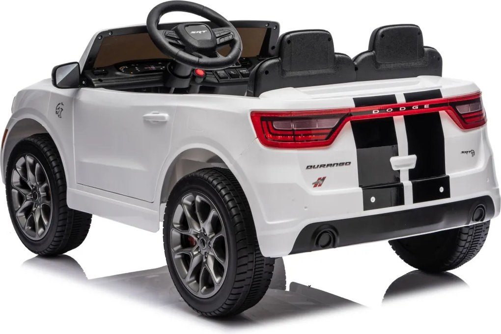 Carro elétrico para Crianças 2 a 5 anos, 12V Dodge Durango Rodas de espuma EVA, assento Couro ecológico e Comando Branco