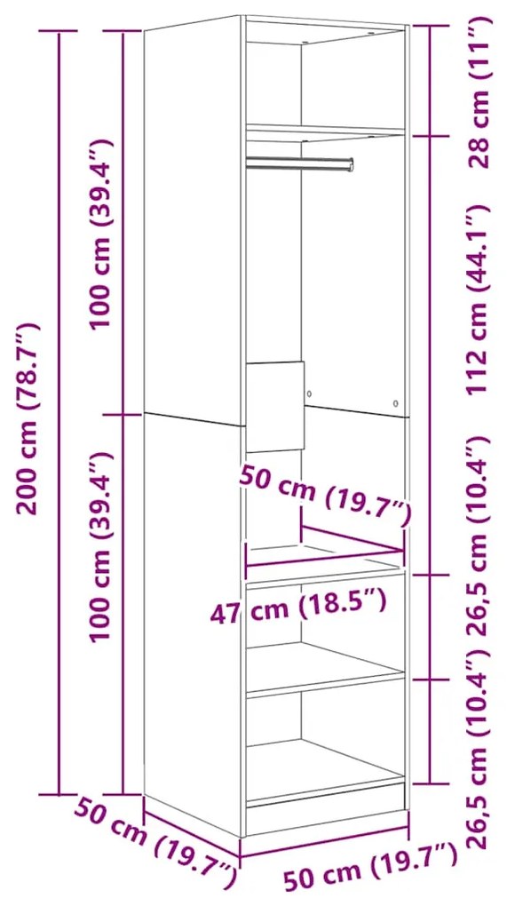 Roupeiro 50x50x200 cm contraplacado branco