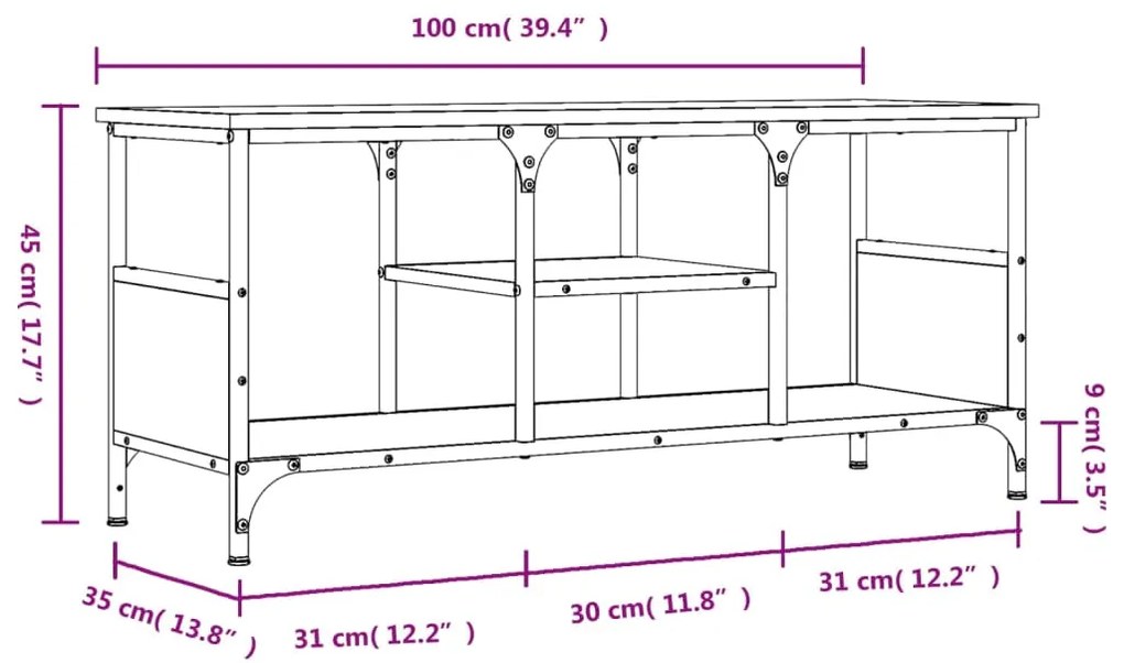 Móvel de TV 100x35x45cm derivados de madeira/ferro cinza sonoma