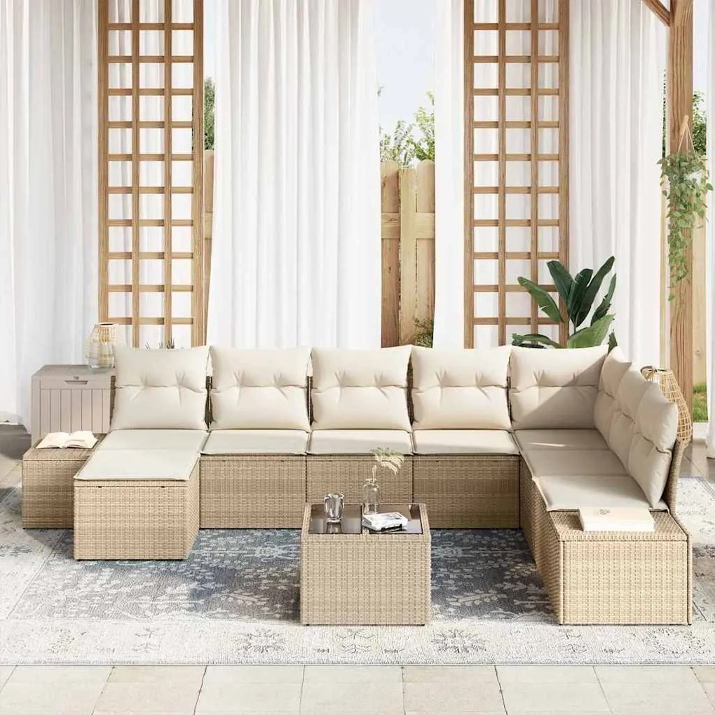 Conjunto de Sofá de Jardim 9 Peças com Almofadas - Rattan Sintético Ma