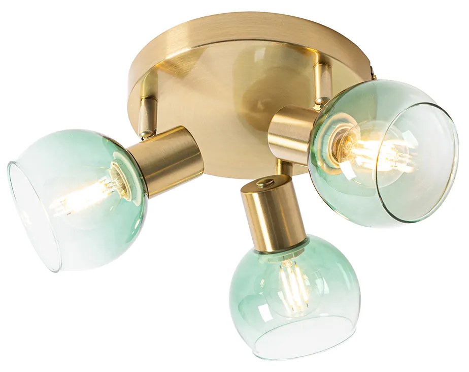 Candeeiro de tecto Art Déco ouro com vidro verde 3 luzes - Vidro Art Deco