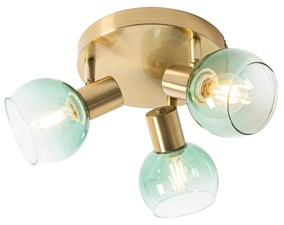 Candeeiro de teto Art Deco dourado com vidro verde 3 luzes - VIDRO Art Deco