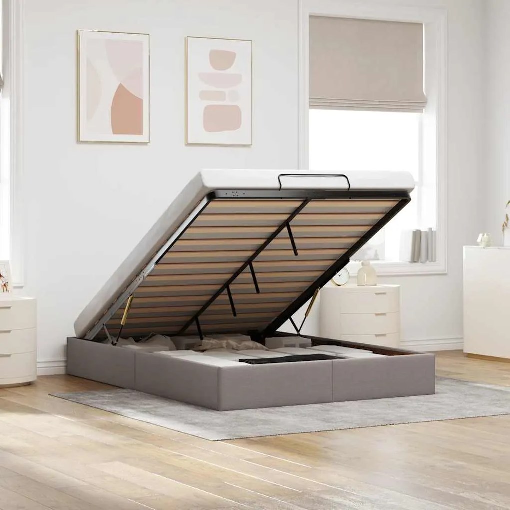 vidaXL Estrutura de cama otomana sem colchão 140x200cm tecido cinzento