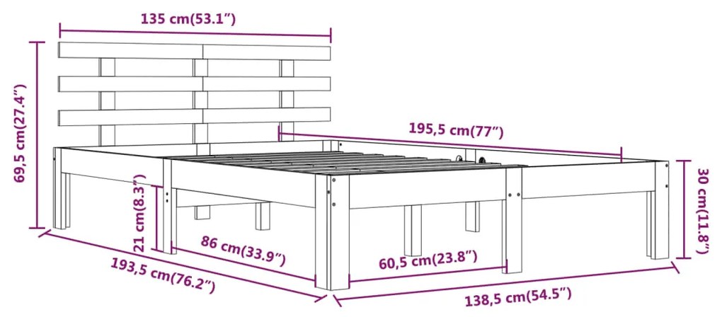 Estrutura de cama casal 135x190 cm madeira maciça