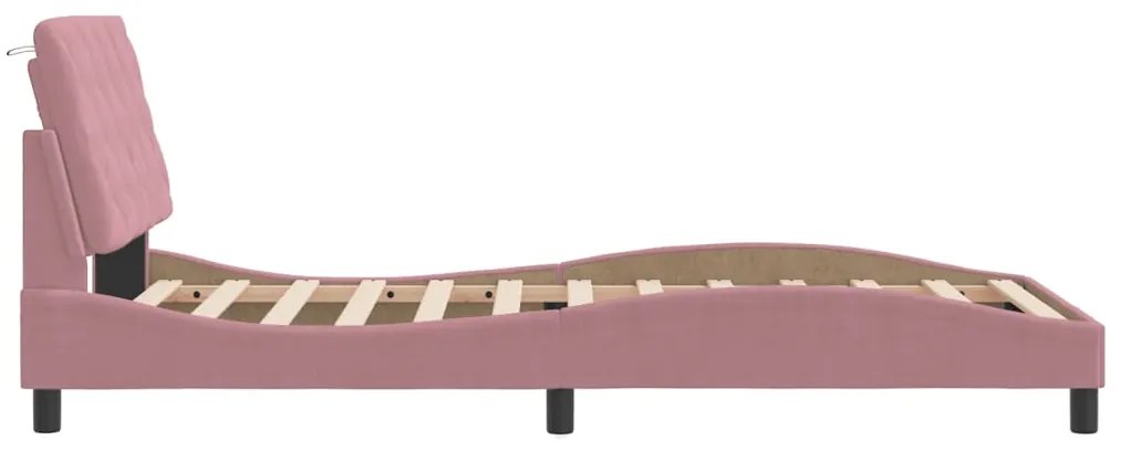 Estrutura de cama c/ cabeceira 100x200 cm veludo rosa